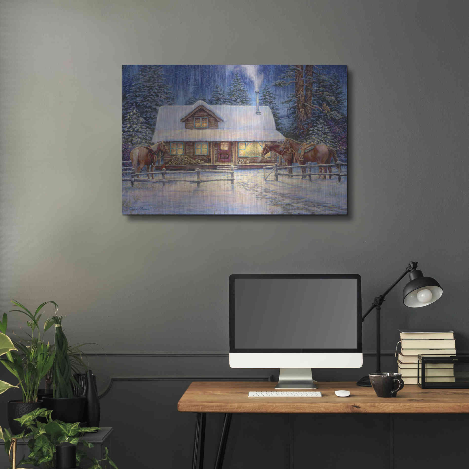 Luxe Metal Art 'Winter's Oasis' by Chuck Pinson, Metal Wall Art,36x24