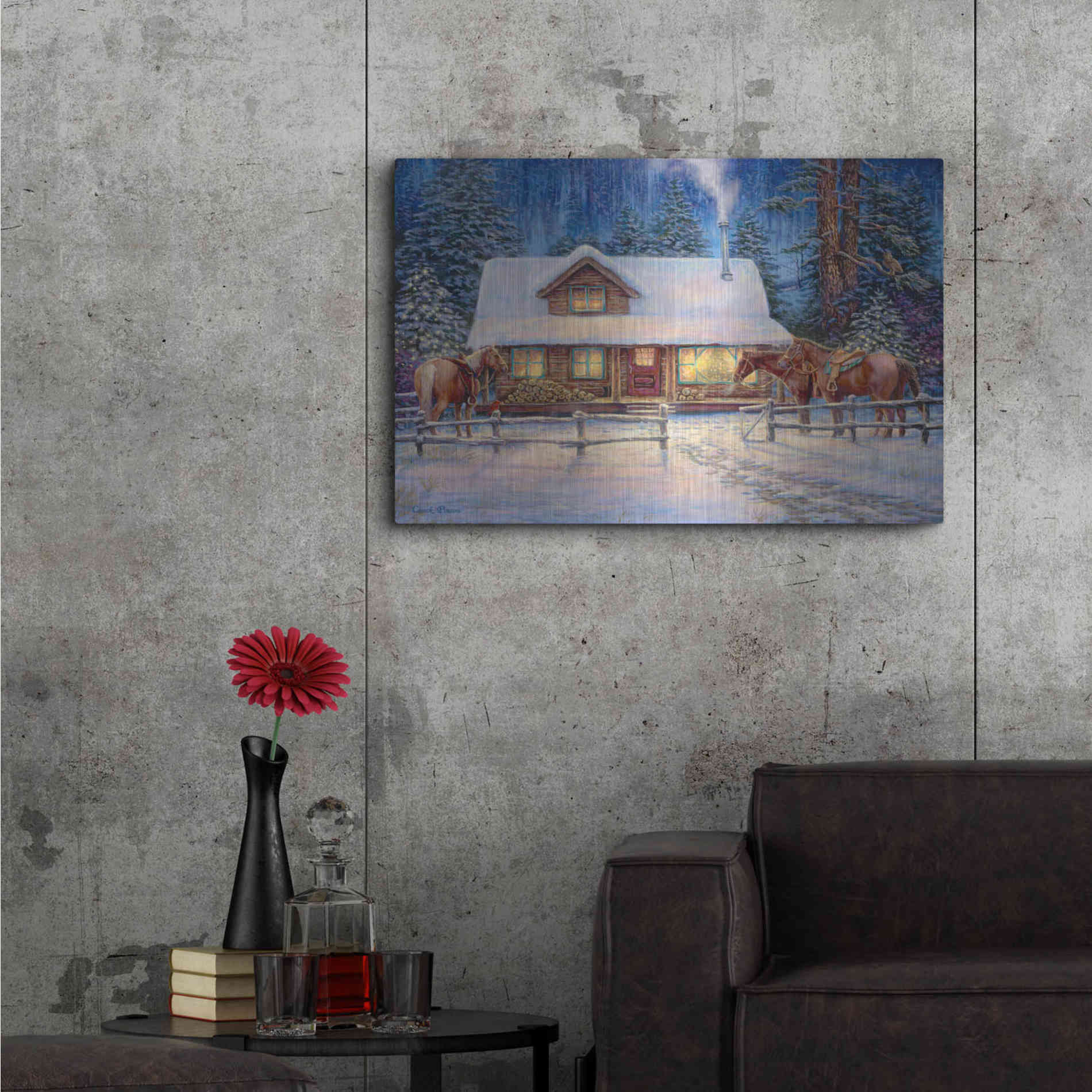 Luxe Metal Art 'Winter's Oasis' by Chuck Pinson, Metal Wall Art,36x24