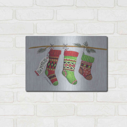 Luxe Metal Art 'Be Merry Stockings' by Diane Kater, Metal Wall Art,16x12