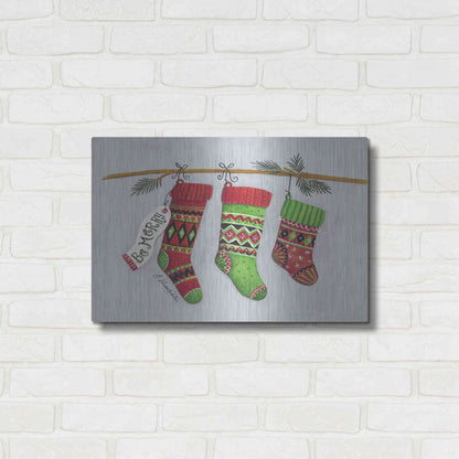 Luxe Metal Art 'Be Merry Stockings' by Diane Kater, Metal Wall Art,24x16