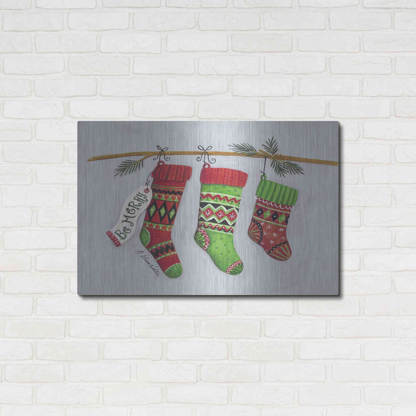 Luxe Metal Art 'Be Merry Stockings' by Diane Kater, Metal Wall Art,36x24