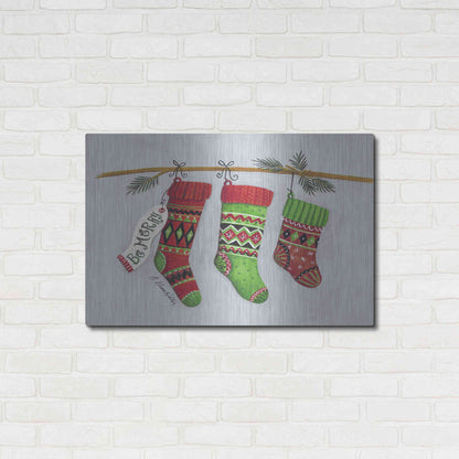 Luxe Metal Art 'Be Merry Stockings' by Diane Kater, Metal Wall Art,36x24