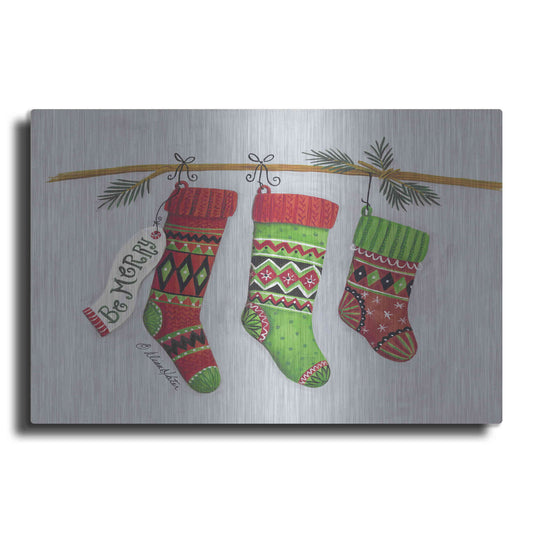 Luxe Metal Art 'Be Merry Stockings' by Diane Kater, Metal Wall Art