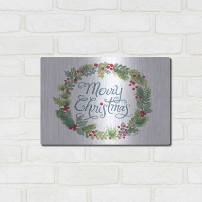 Luxe Metal Art 'Merry Christmas Wreath' by Diane Kater, Metal Wall Art,16x12