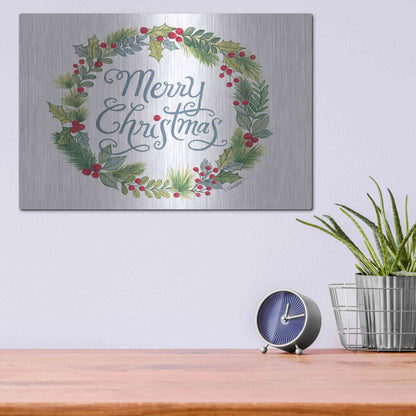 Luxe Metal Art 'Merry Christmas Wreath' by Diane Kater, Metal Wall Art,16x12