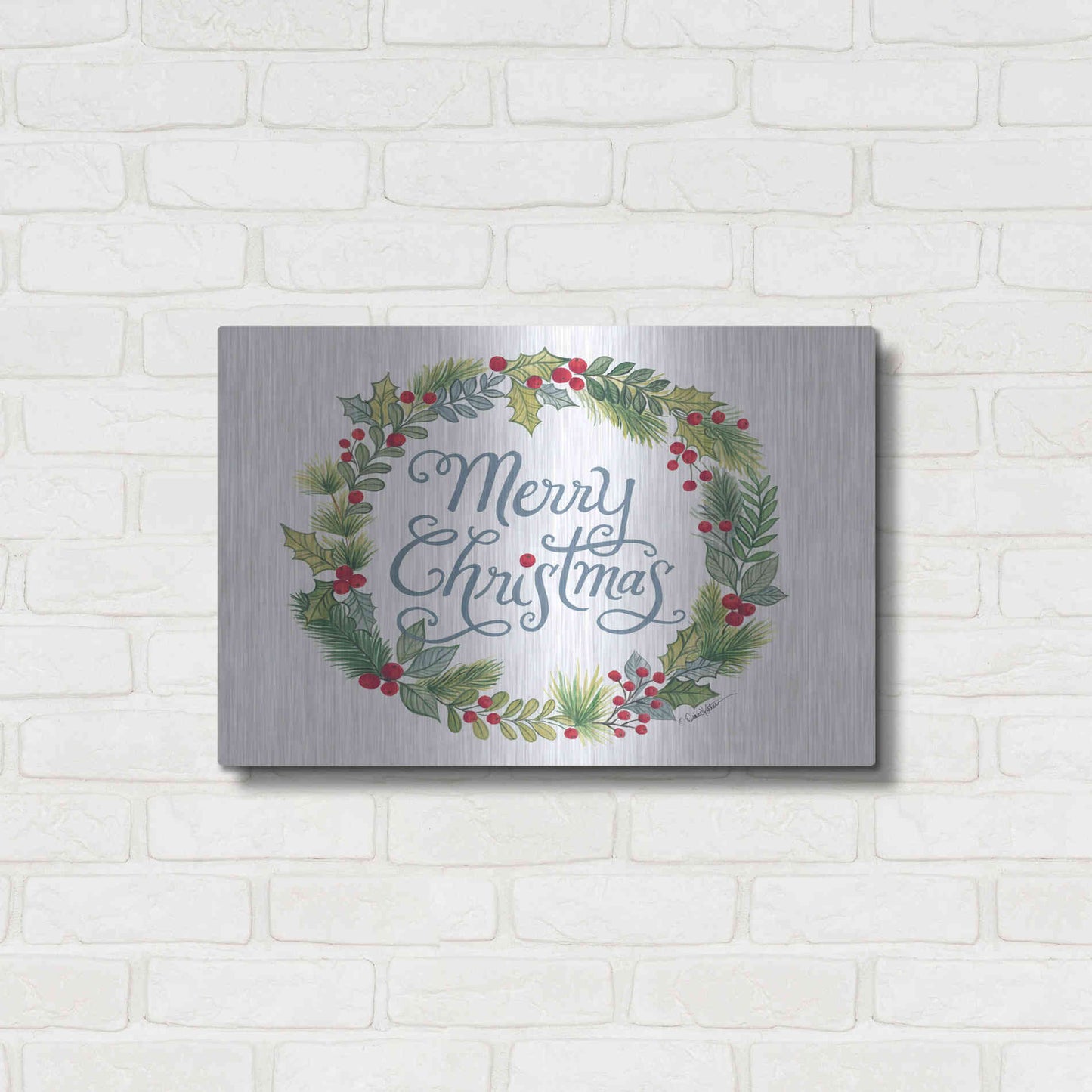 Luxe Metal Art 'Merry Christmas Wreath' by Diane Kater, Metal Wall Art,24x16