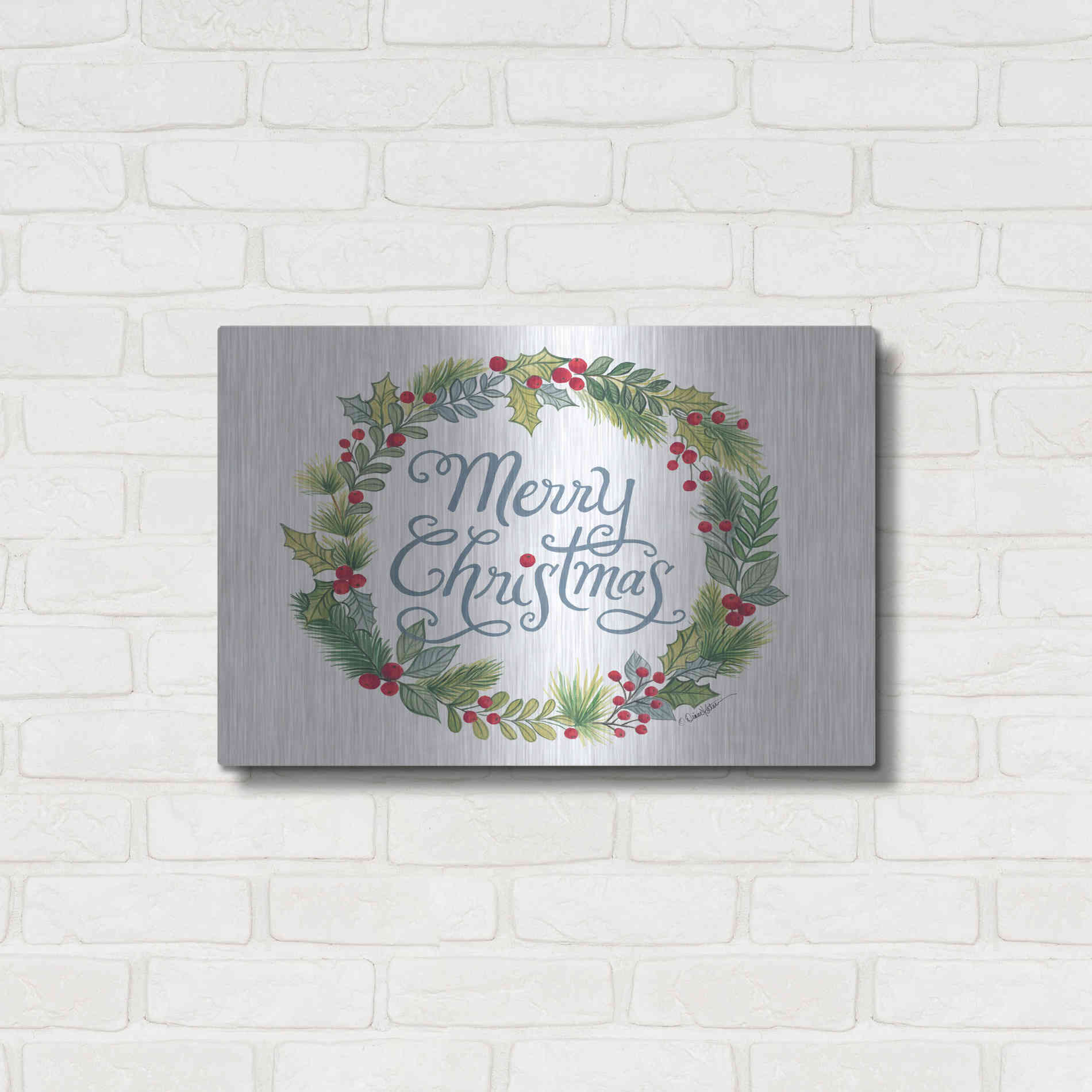 Luxe Metal Art 'Merry Christmas Wreath' by Diane Kater, Metal Wall Art,24x16