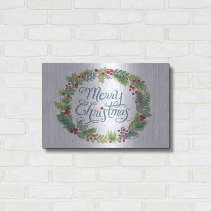 Luxe Metal Art 'Merry Christmas Wreath' by Diane Kater, Metal Wall Art,24x16