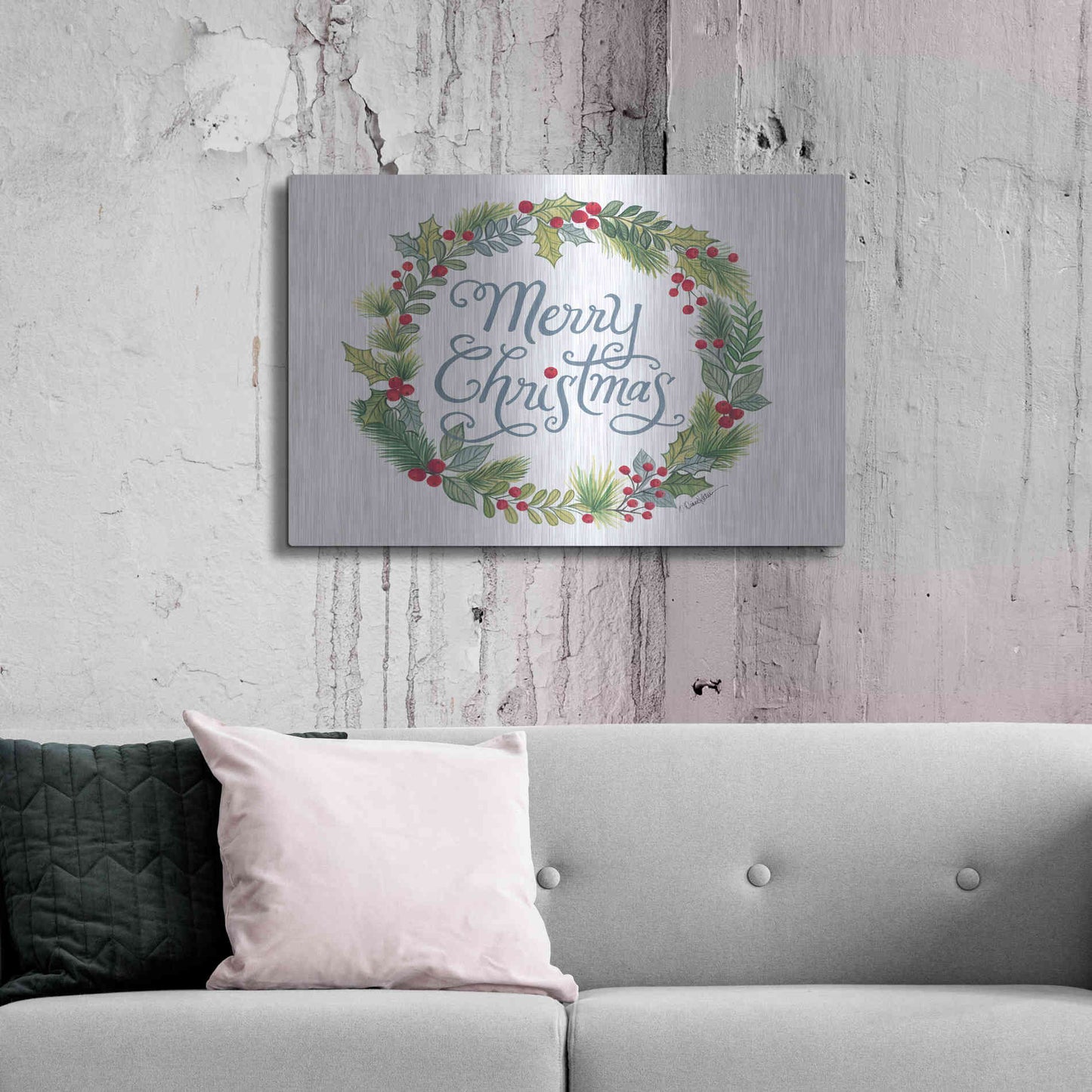 Luxe Metal Art 'Merry Christmas Wreath' by Diane Kater, Metal Wall Art,36x24