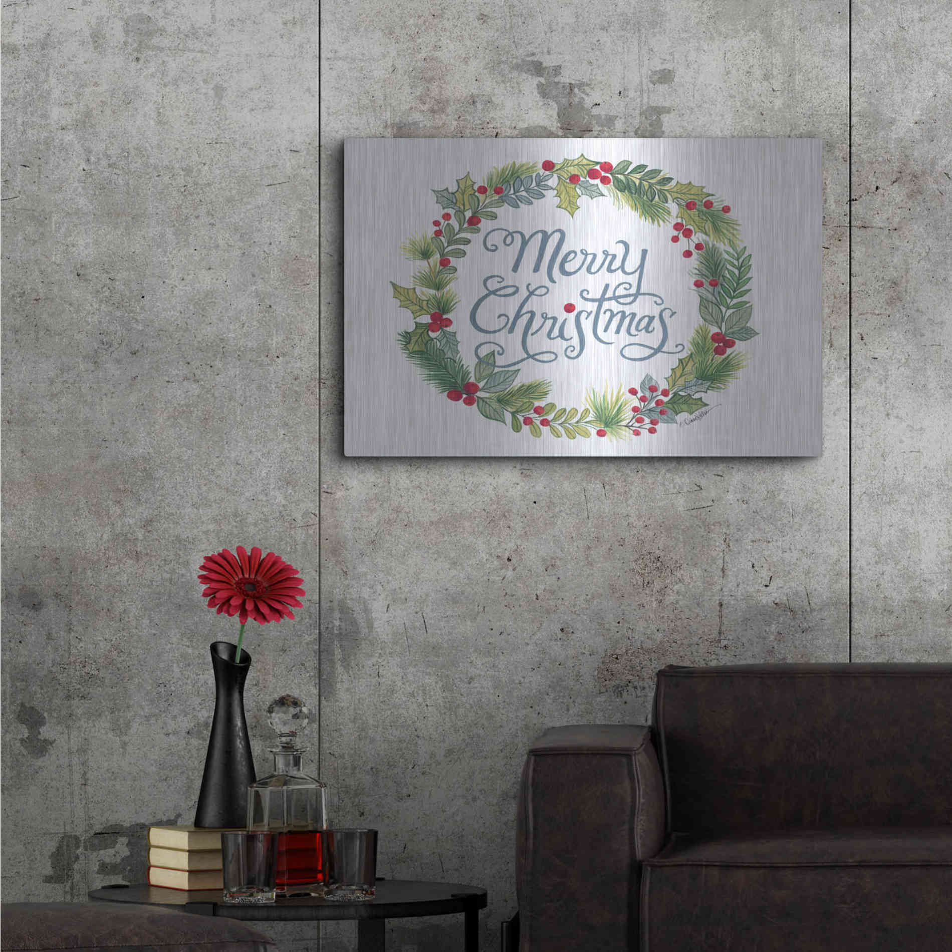 Luxe Metal Art 'Merry Christmas Wreath' by Diane Kater, Metal Wall Art,36x24