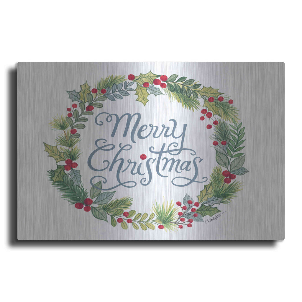 Luxe Metal Art 'Merry Christmas Wreath' by Diane Kater, Metal Wall Art