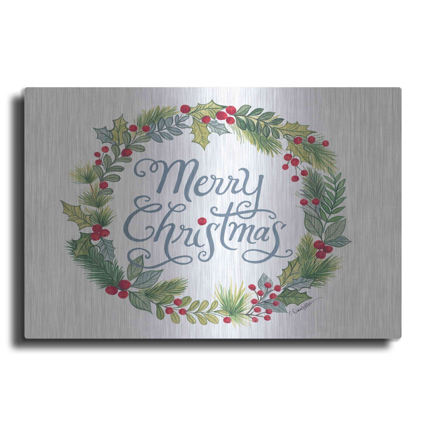 Luxe Metal Art 'Merry Christmas Wreath' by Diane Kater, Metal Wall Art
