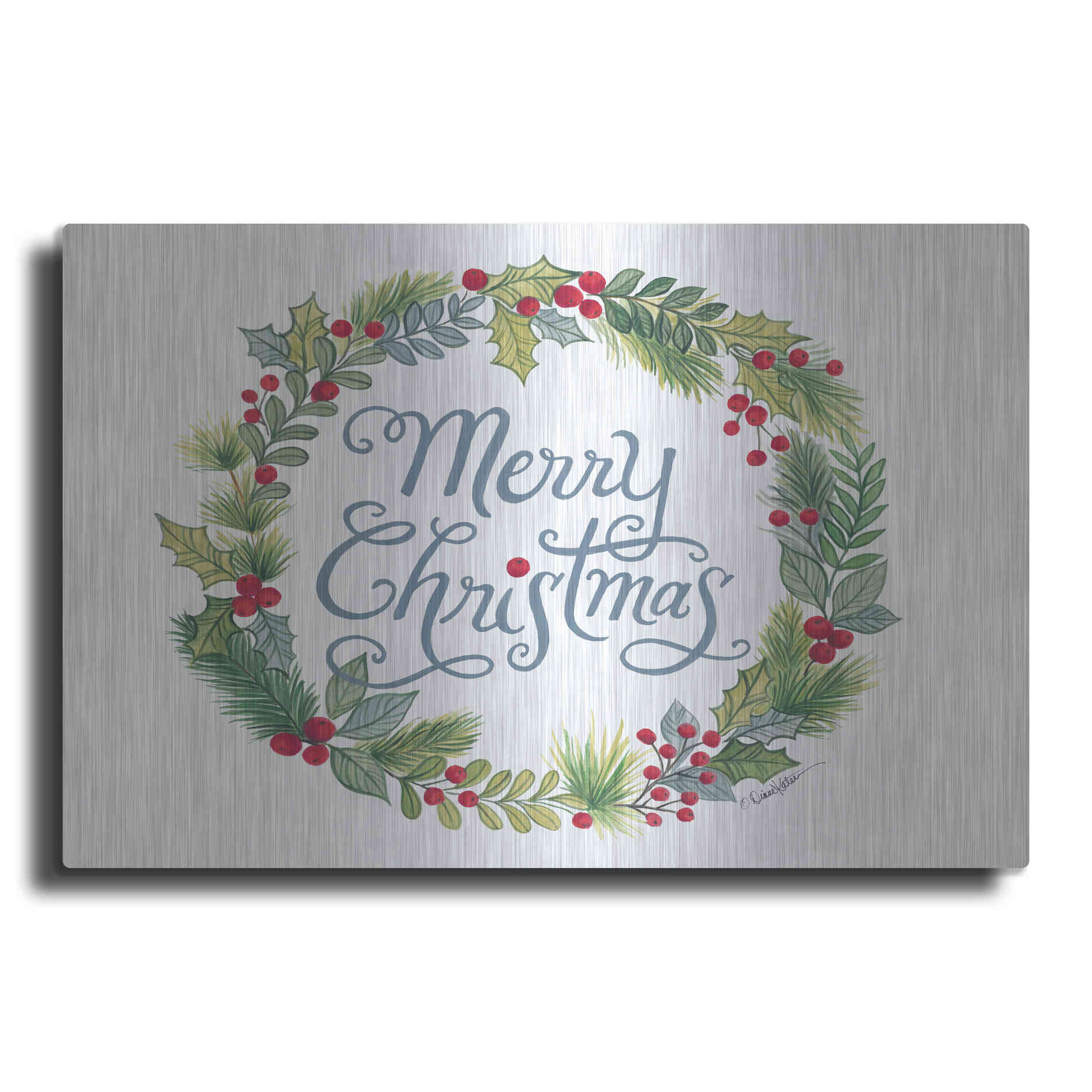 Luxe Metal Art 'Merry Christmas Wreath' by Diane Kater, Metal Wall Art