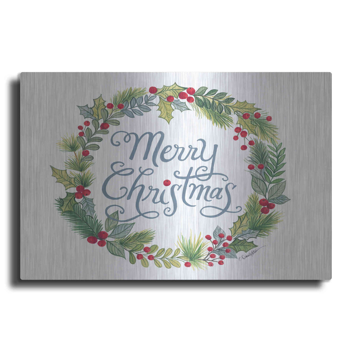 Luxe Metal Art 'Merry Christmas Wreath' by Diane Kater, Metal Wall Art