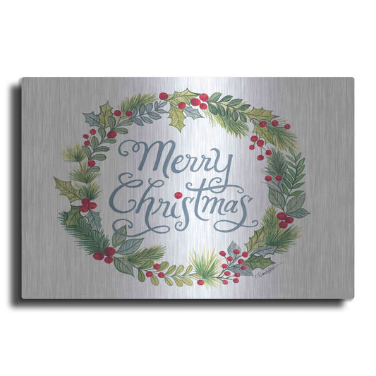 Luxe Metal Art 'Merry Christmas Wreath' by Diane Kater, Metal Wall Art