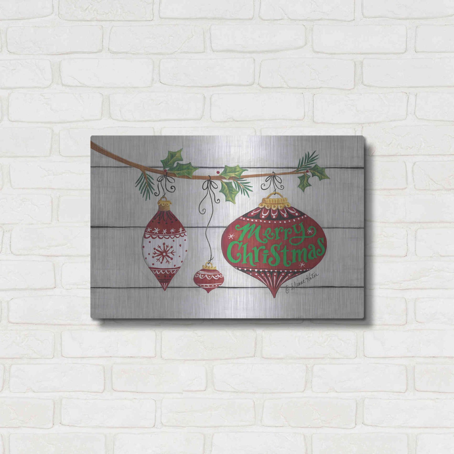 Luxe Metal Art 'Merry Christmas Ornaments' by Diane Kater, Metal Wall Art,24x16