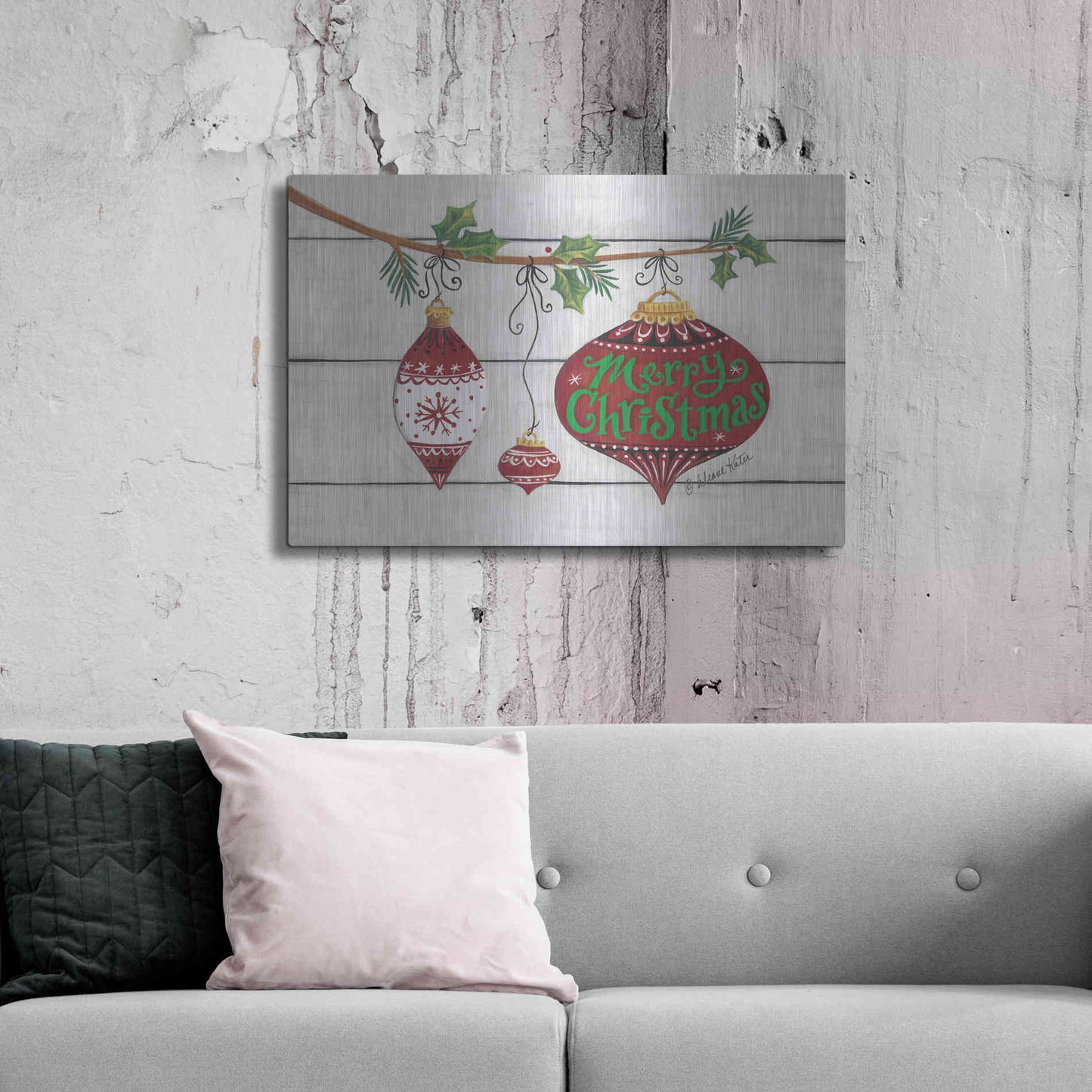 Luxe Metal Art 'Merry Christmas Ornaments' by Diane Kater, Metal Wall Art,36x24