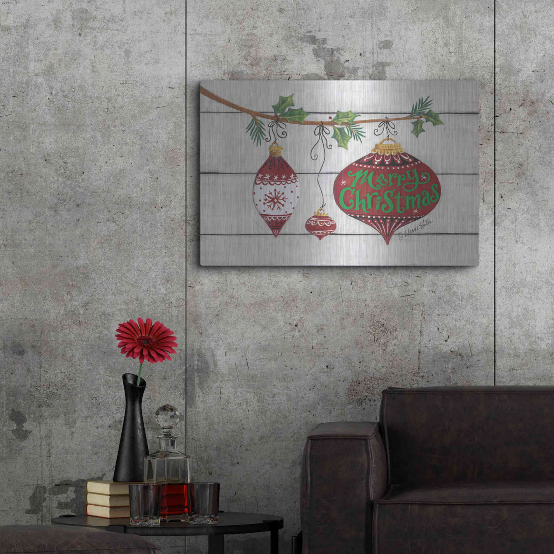 Luxe Metal Art 'Merry Christmas Ornaments' by Diane Kater, Metal Wall Art,36x24