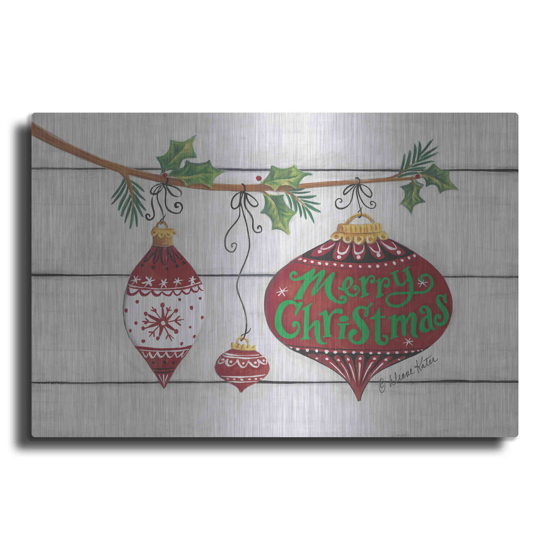 Luxe Metal Art 'Merry Christmas Ornaments' by Diane Kater, Metal Wall Art