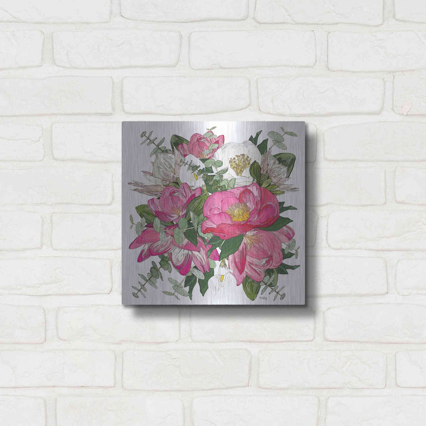 Luxe Metal Art 'Pink Floral Bouquet' by Heidi Kuntz, Metal Wall Art,12x12