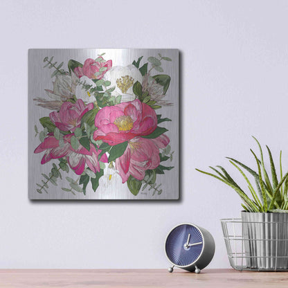 Luxe Metal Art 'Pink Floral Bouquet' by Heidi Kuntz, Metal Wall Art,12x12