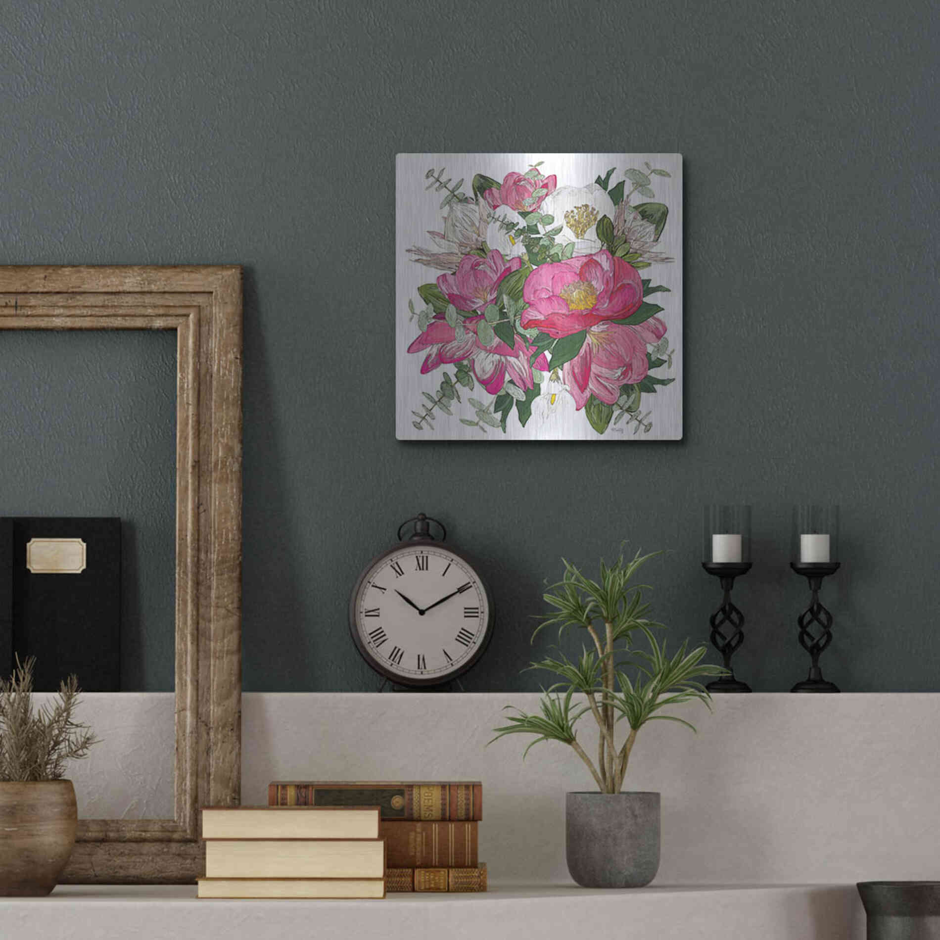 Luxe Metal Art 'Pink Floral Bouquet' by Heidi Kuntz, Metal Wall Art,12x12