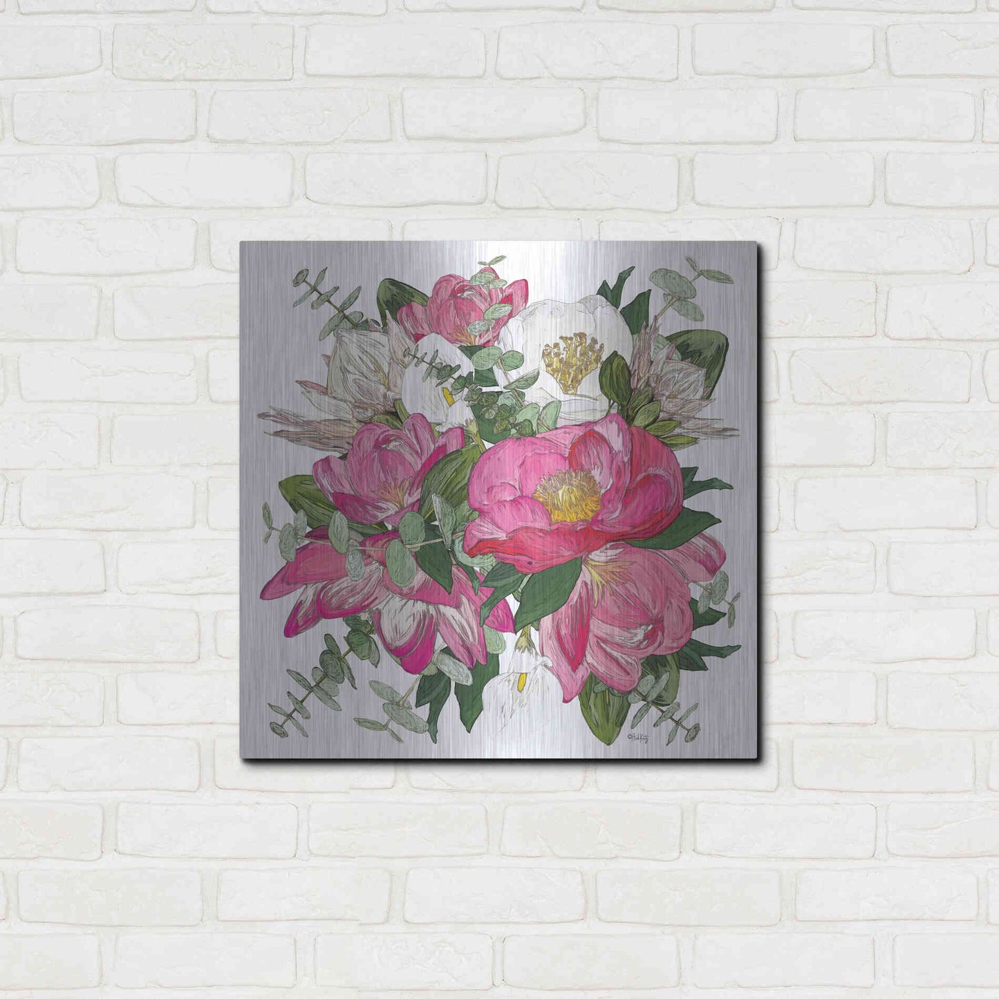 Luxe Metal Art 'Pink Floral Bouquet' by Heidi Kuntz, Metal Wall Art,24x24