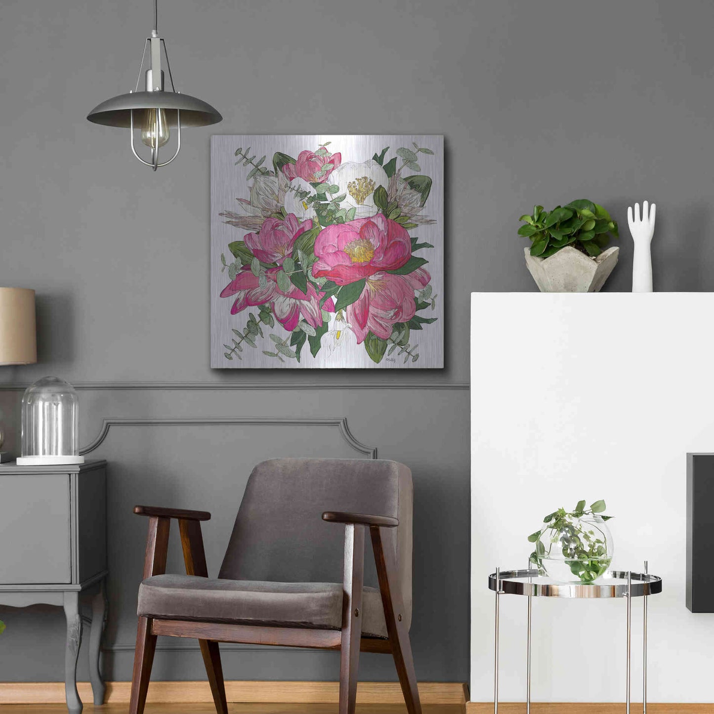 Luxe Metal Art 'Pink Floral Bouquet' by Heidi Kuntz, Metal Wall Art,24x24