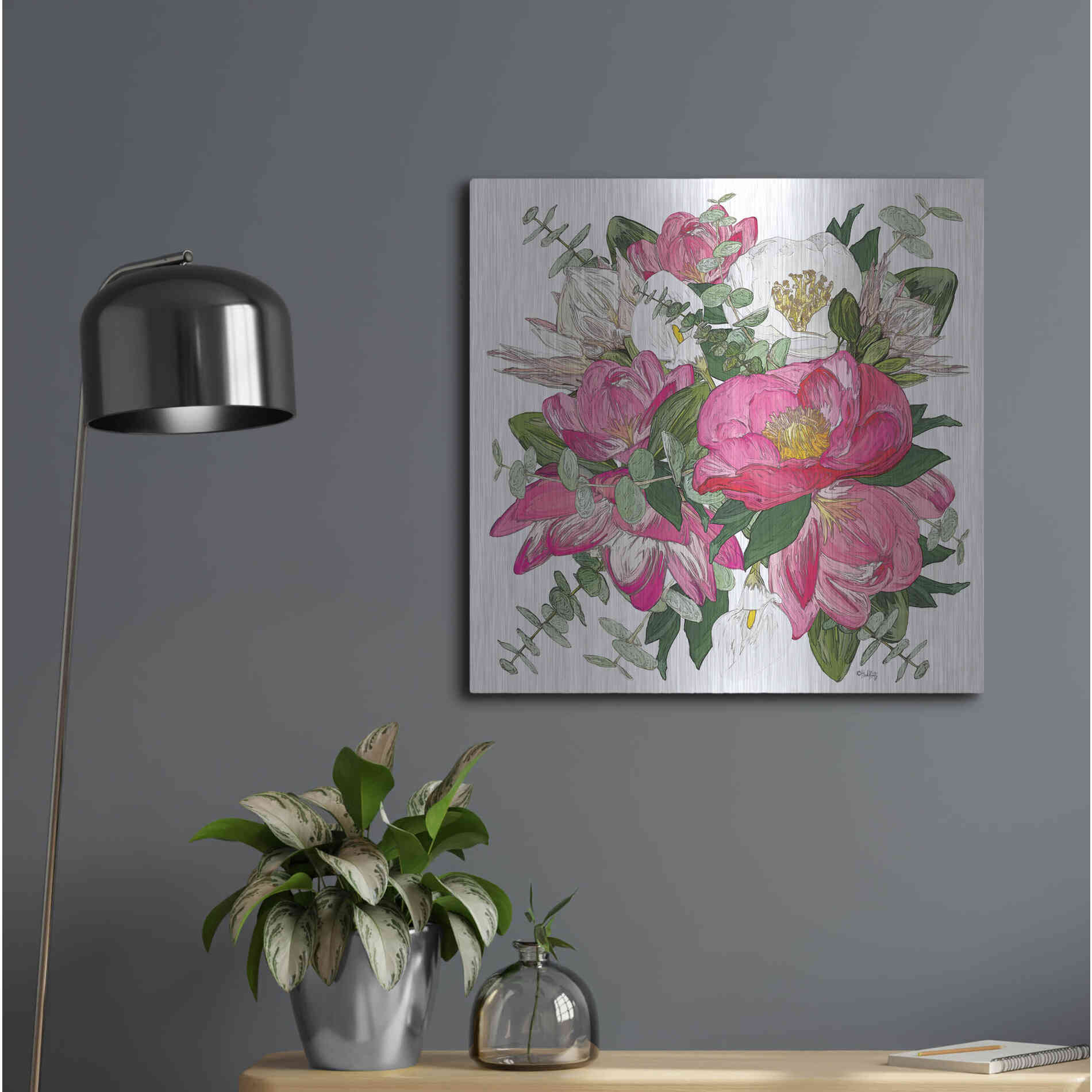 Luxe Metal Art 'Pink Floral Bouquet' by Heidi Kuntz, Metal Wall Art,24x24