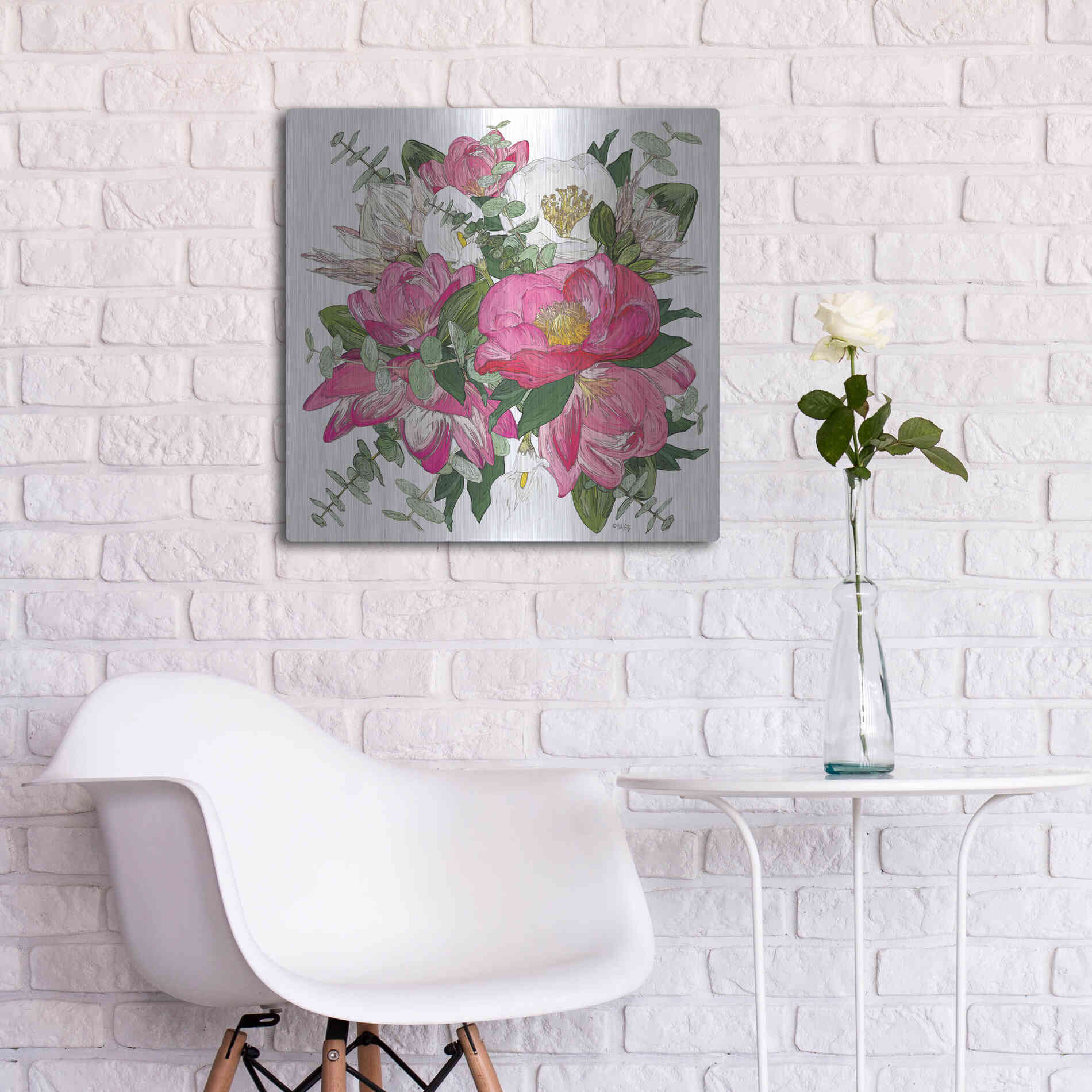 Luxe Metal Art 'Pink Floral Bouquet' by Heidi Kuntz, Metal Wall Art,24x24