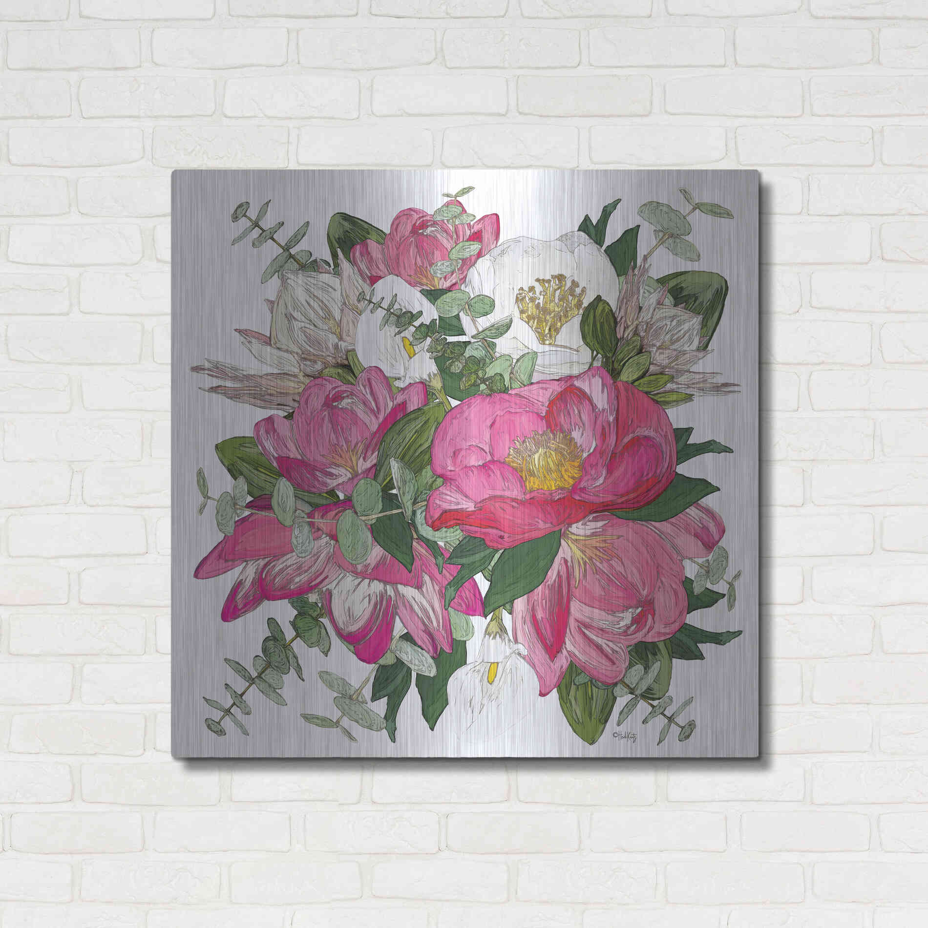 Luxe Metal Art 'Pink Floral Bouquet' by Heidi Kuntz, Metal Wall Art,36x36