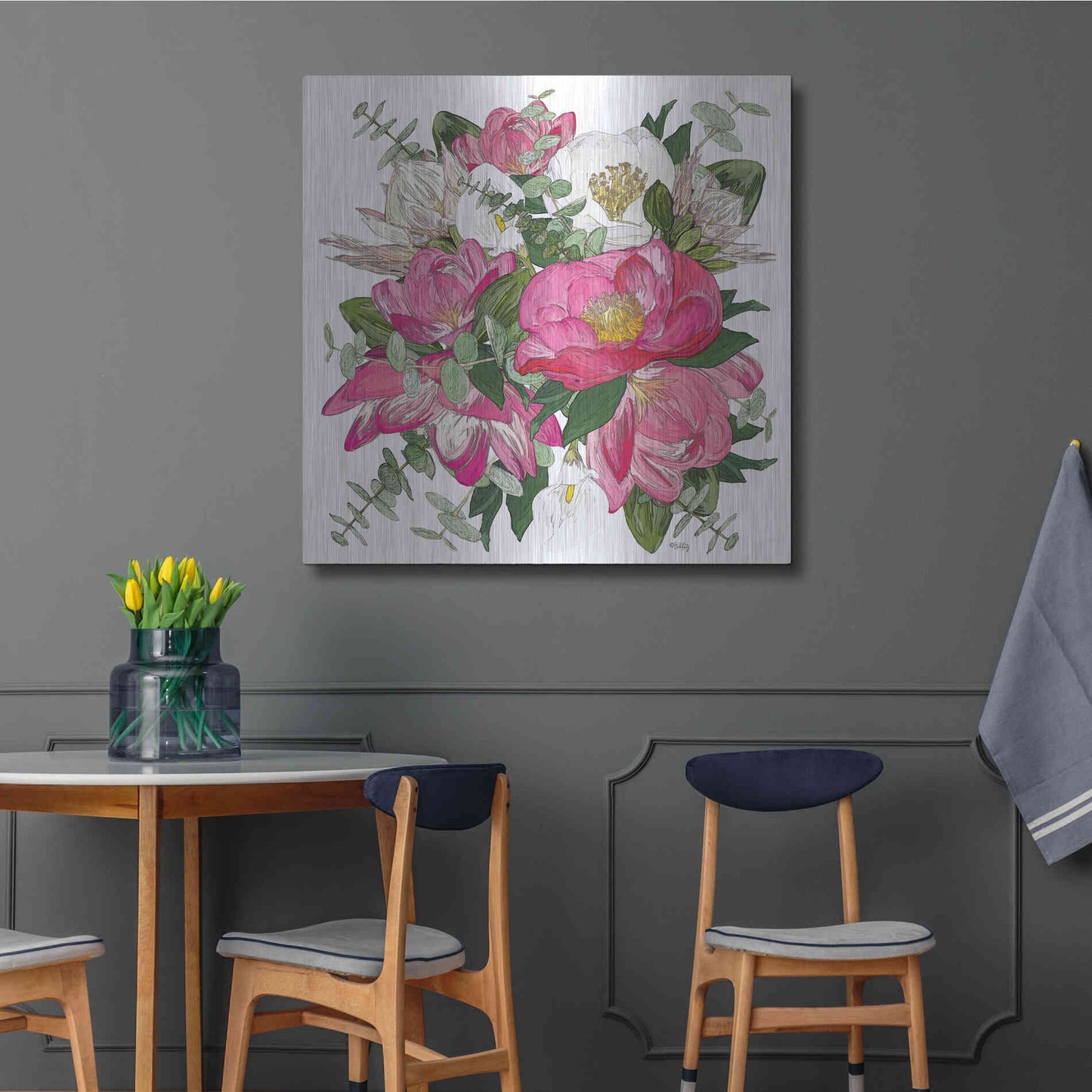 Luxe Metal Art 'Pink Floral Bouquet' by Heidi Kuntz, Metal Wall Art,36x36