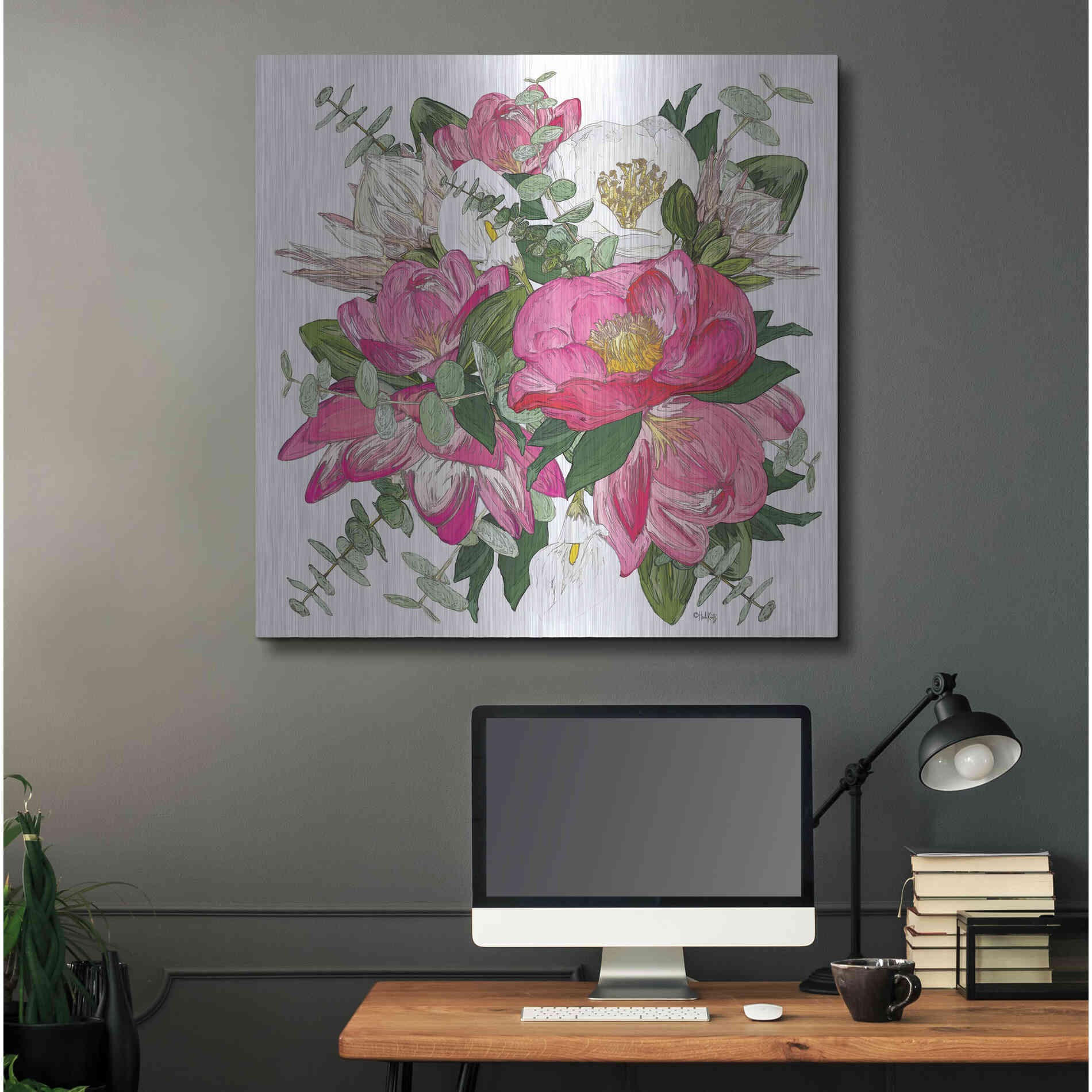 Luxe Metal Art 'Pink Floral Bouquet' by Heidi Kuntz, Metal Wall Art,36x36