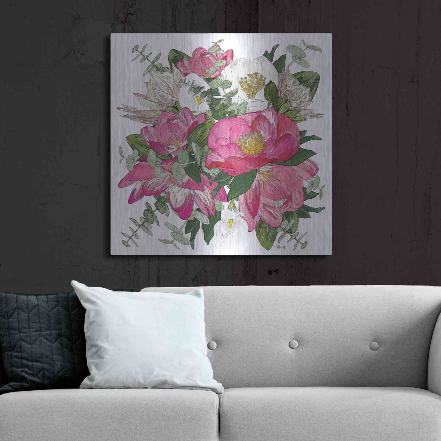 Luxe Metal Art 'Pink Floral Bouquet' by Heidi Kuntz, Metal Wall Art,36x36