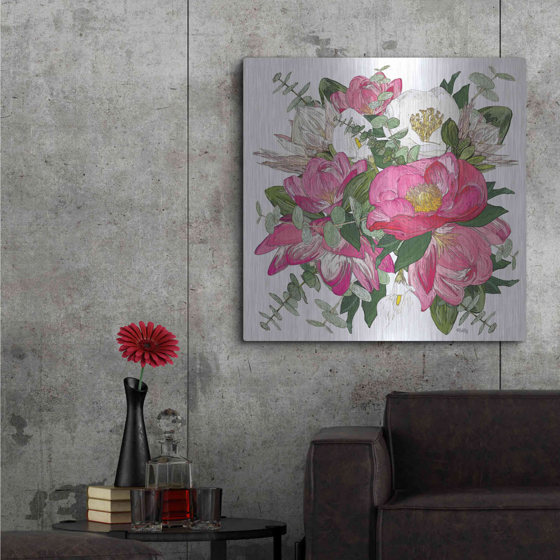 Luxe Metal Art 'Pink Floral Bouquet' by Heidi Kuntz, Metal Wall Art,36x36