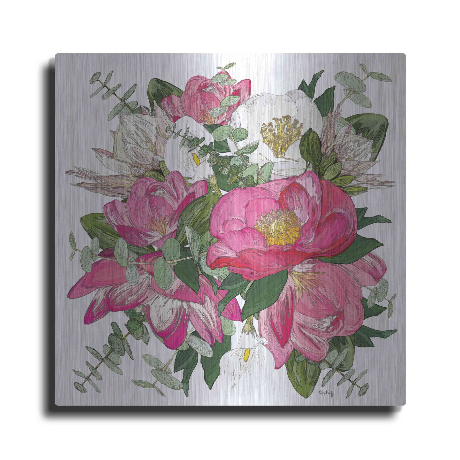 Luxe Metal Art 'Pink Floral Bouquet' by Heidi Kuntz, Metal Wall Art