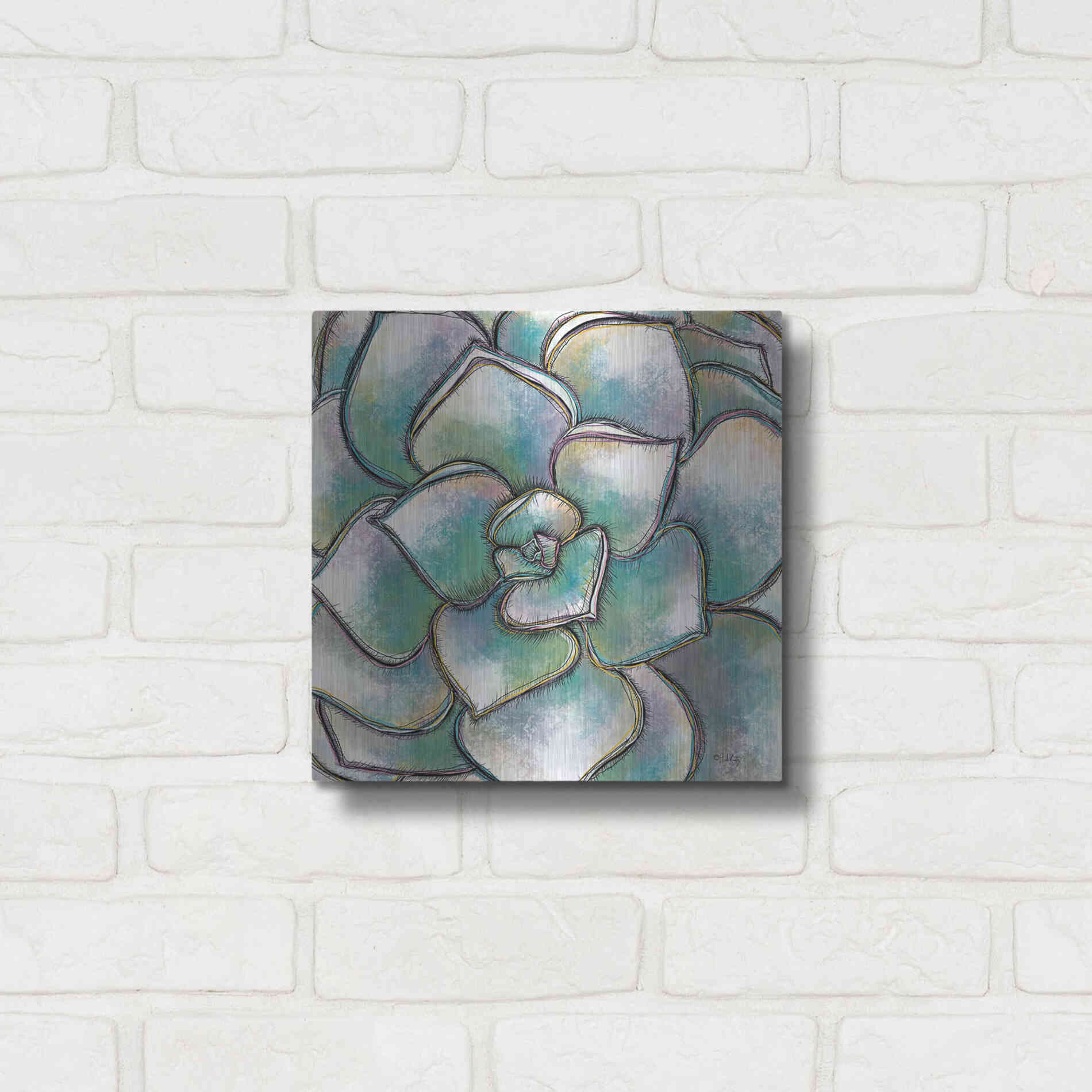Luxe Metal Art 'Playful Succulent' by Heidi Kuntz, Metal Wall Art,12x12