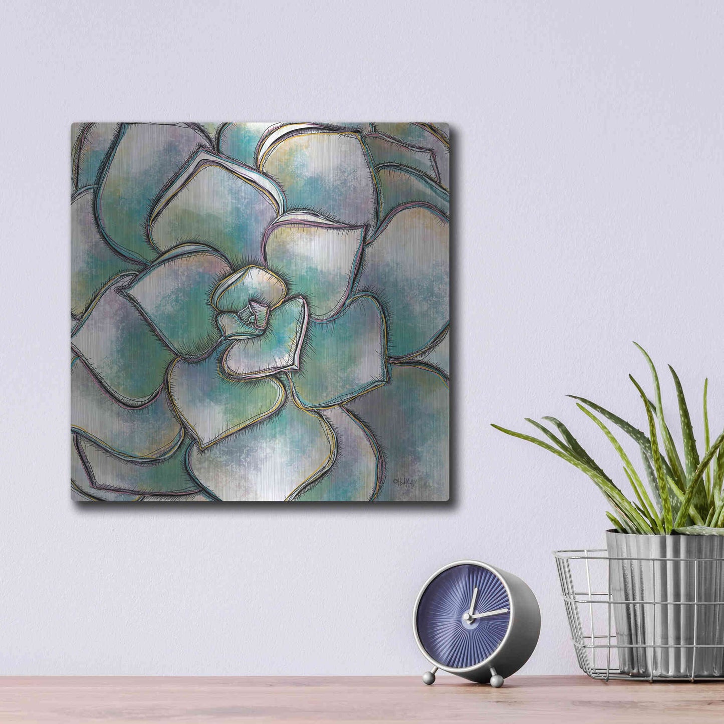 Luxe Metal Art 'Playful Succulent' by Heidi Kuntz, Metal Wall Art,12x12