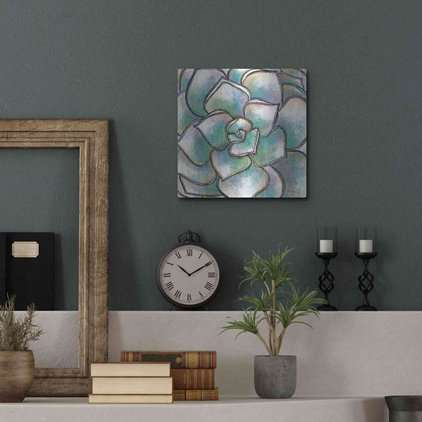 Luxe Metal Art 'Playful Succulent' by Heidi Kuntz, Metal Wall Art,12x12