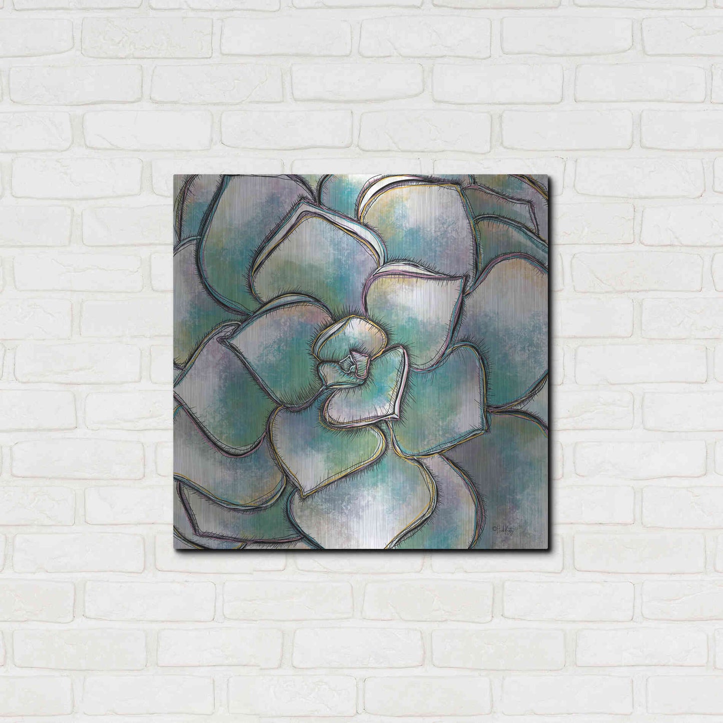 Luxe Metal Art 'Playful Succulent' by Heidi Kuntz, Metal Wall Art,24x24
