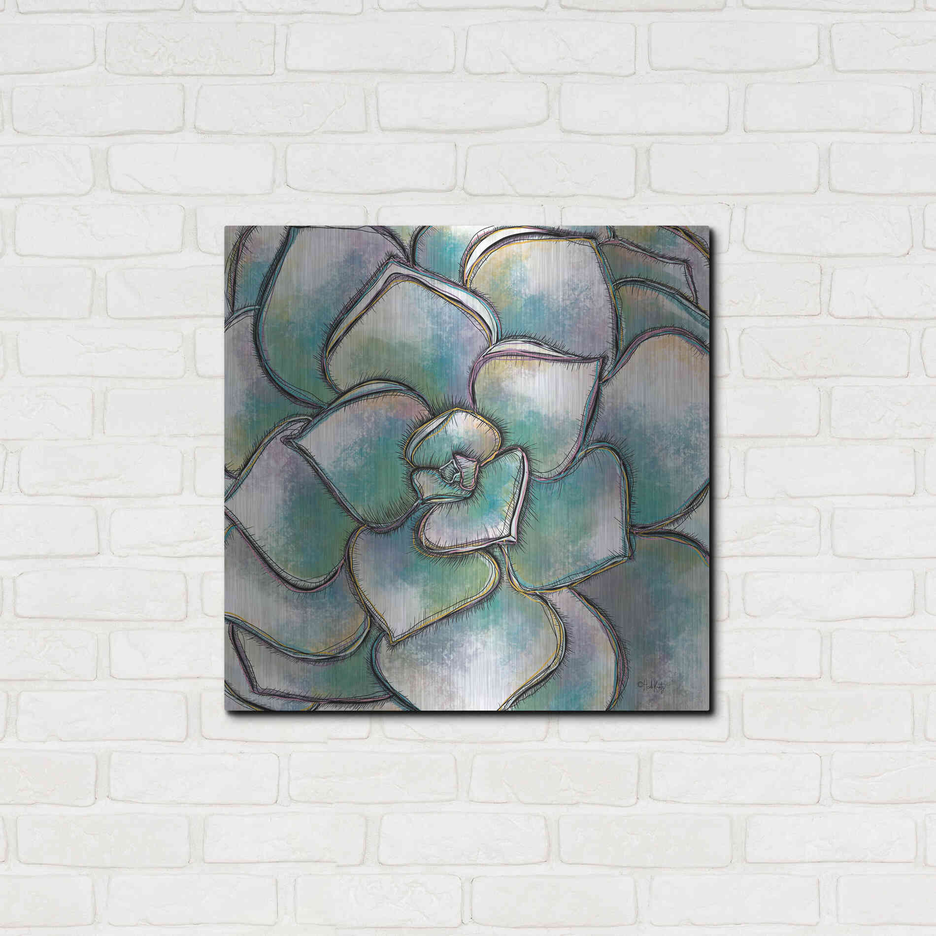 Luxe Metal Art 'Playful Succulent' by Heidi Kuntz, Metal Wall Art,24x24