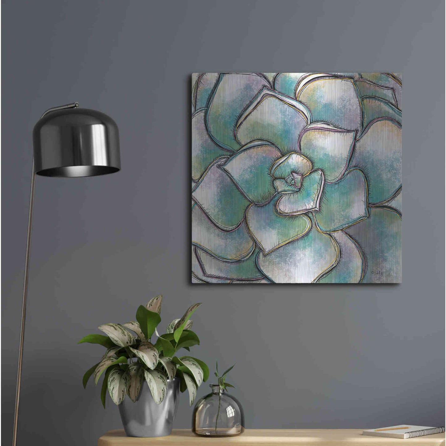 Luxe Metal Art 'Playful Succulent' by Heidi Kuntz, Metal Wall Art,24x24