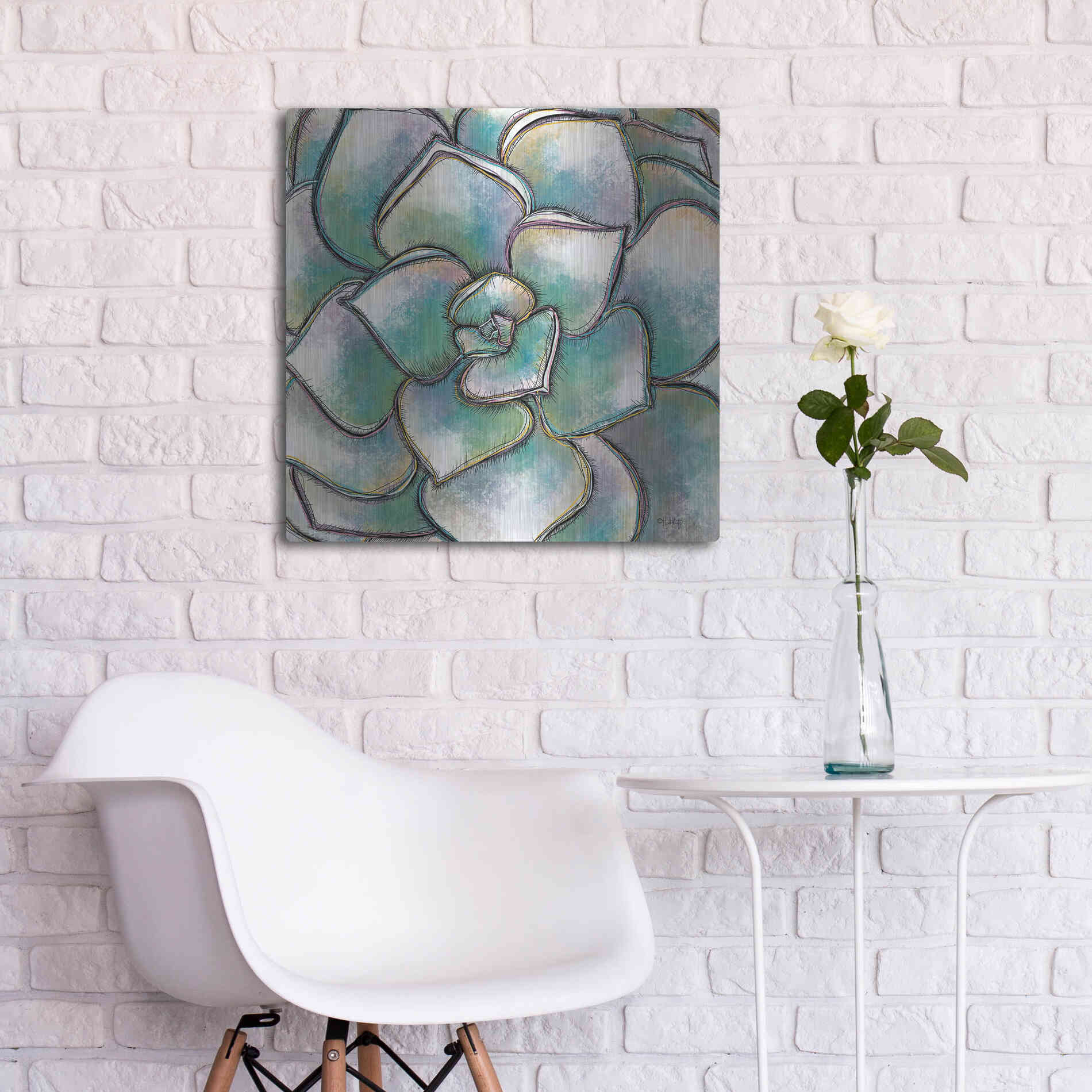 Luxe Metal Art 'Playful Succulent' by Heidi Kuntz, Metal Wall Art,24x24