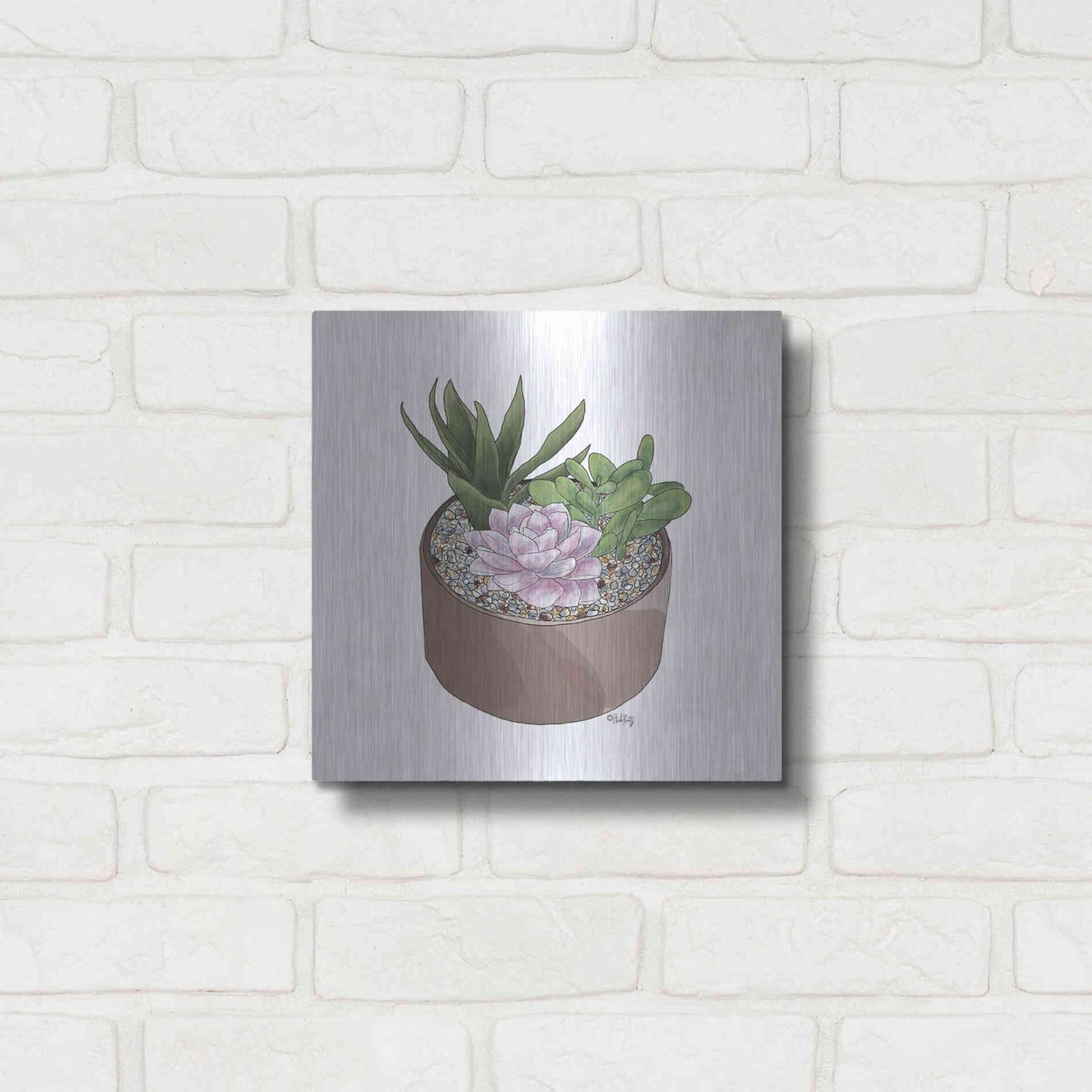 Luxe Metal Art 'Succulent Planter I' by Heidi Kuntz, Metal Wall Art,12x12