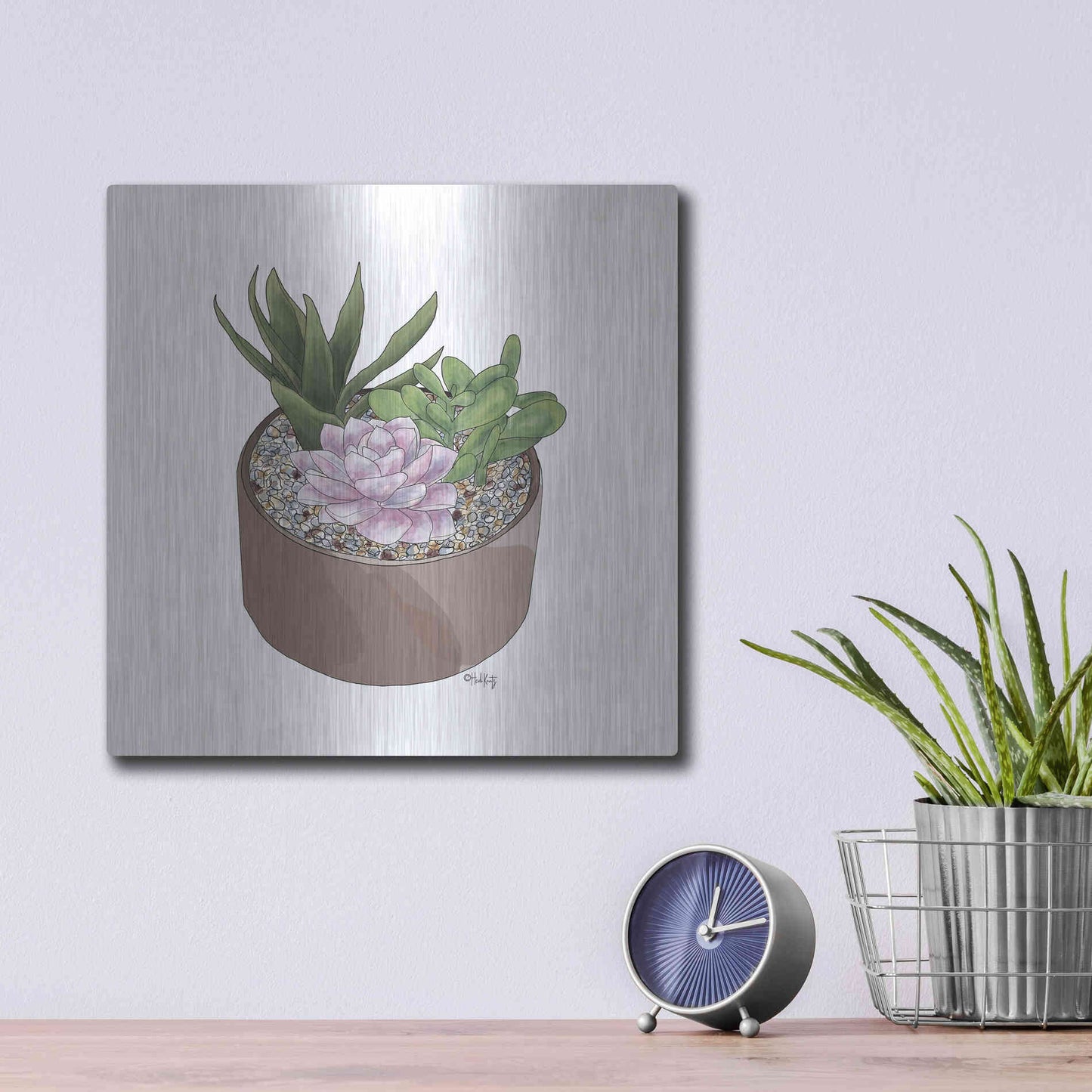 Luxe Metal Art 'Succulent Planter I' by Heidi Kuntz, Metal Wall Art,12x12