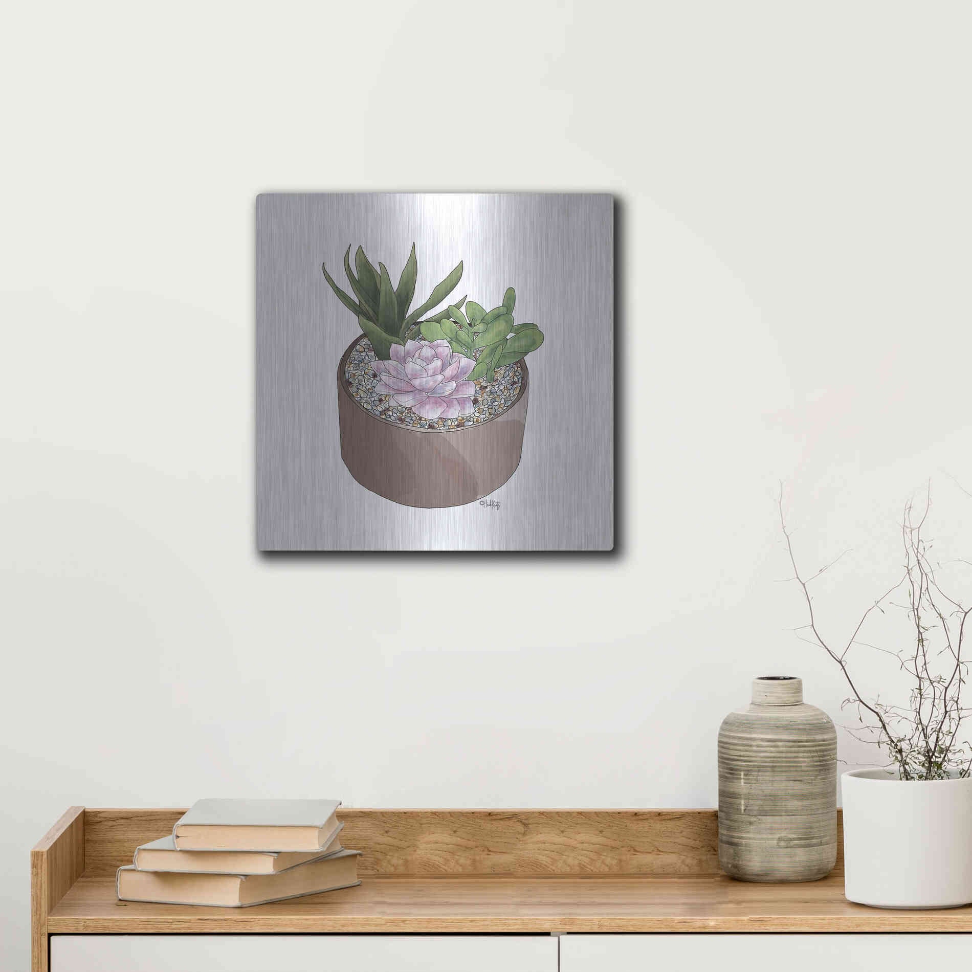 Luxe Metal Art 'Succulent Planter I' by Heidi Kuntz, Metal Wall Art,12x12