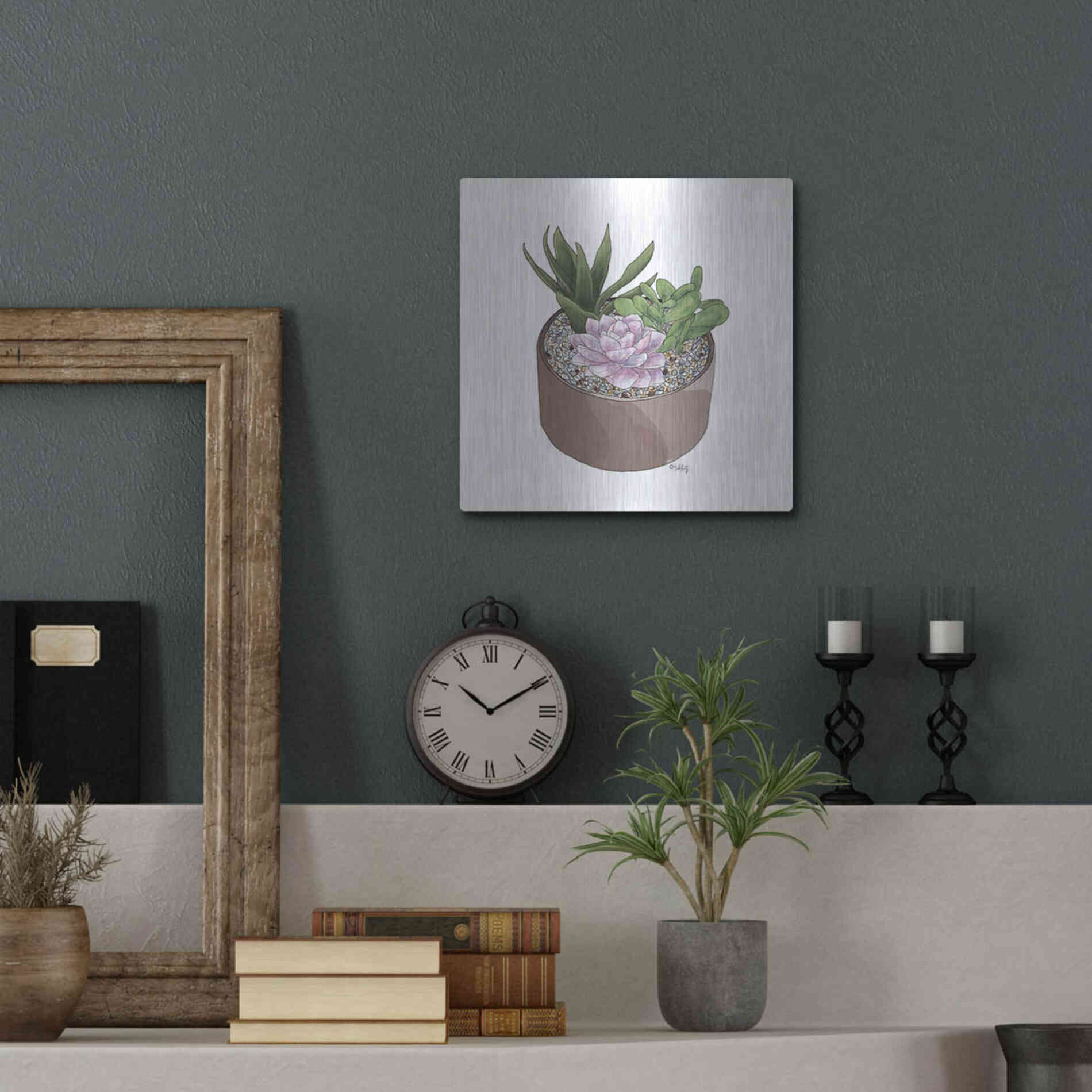 Luxe Metal Art 'Succulent Planter I' by Heidi Kuntz, Metal Wall Art,12x12