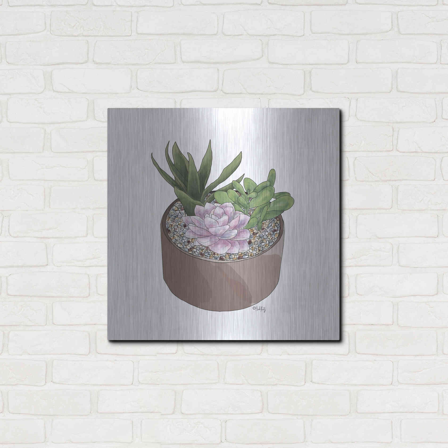 Luxe Metal Art 'Succulent Planter I' by Heidi Kuntz, Metal Wall Art,24x24