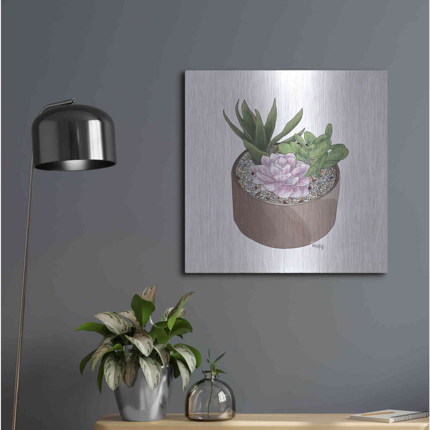 Luxe Metal Art 'Succulent Planter I' by Heidi Kuntz, Metal Wall Art,24x24