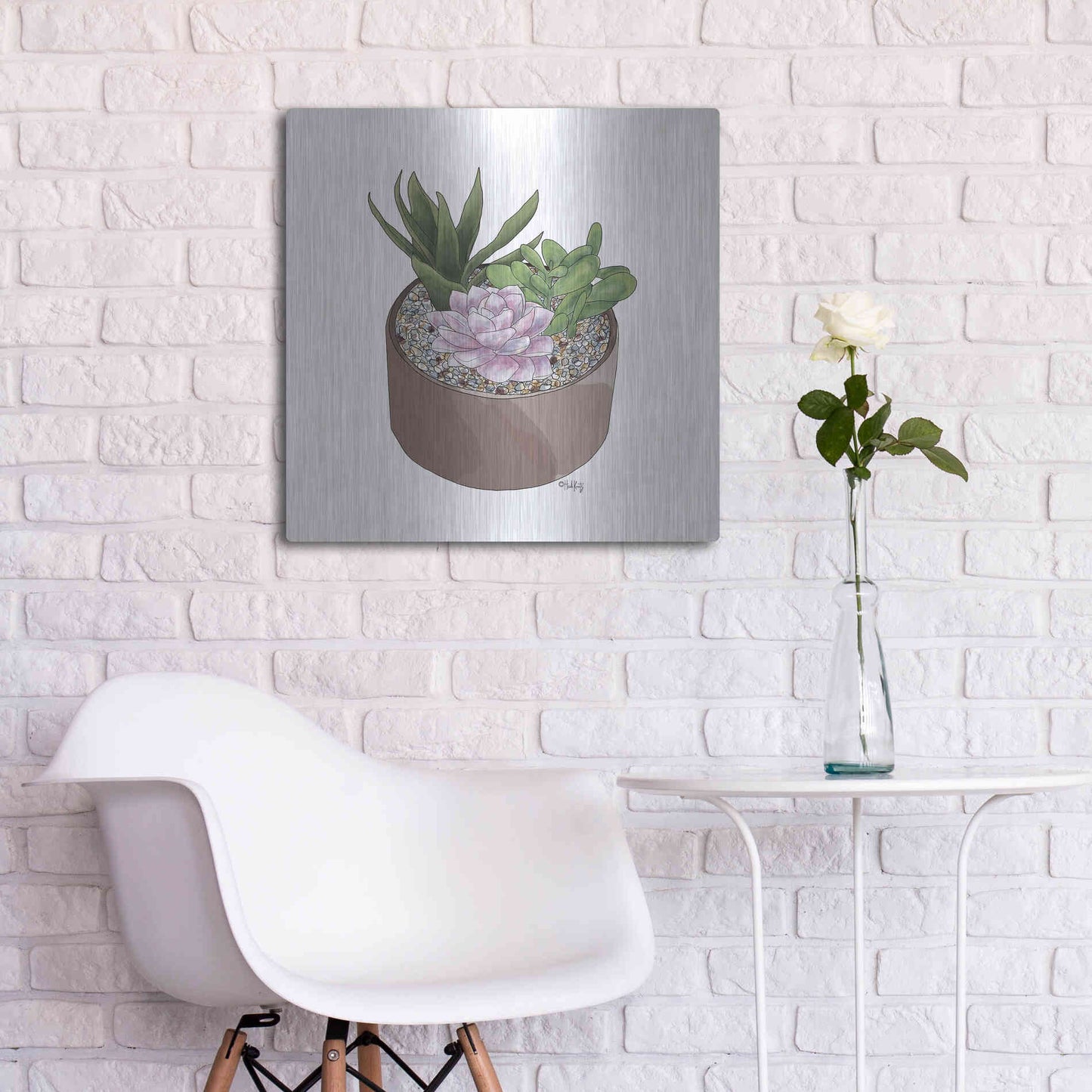 Luxe Metal Art 'Succulent Planter I' by Heidi Kuntz, Metal Wall Art,24x24